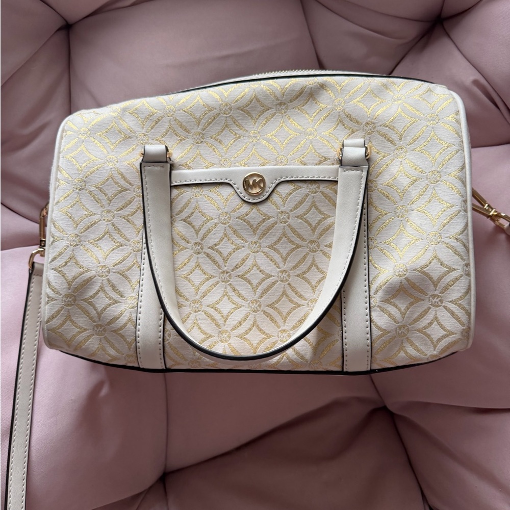Michael Kors White and Gold Satchel